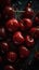 AI generated illustration of ripe cherries covered with waterdrops in a dark background - top view