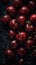 AI generated illustration of ripe cherries covered with waterdrops in a dark background - top view