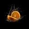 AI generated illustration of A ripe orange citrus fruit is suspended in mid-air