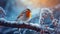 AI generated illustration of a robin perched on a snow-covered tree branch