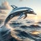 AI generated illustration of a robotic dolphin swimming in the ocean under the sun