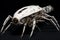 AI generated illustration of a robotic insect with a complex array of parts on its hind legs