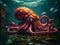 AI generated illustration of a robotic octopus swims in a tranquil underwater environment