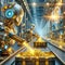 AI generated illustration of robots meticulously crafting gold amidst a futuristic assembly line