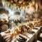 AI generated illustration of a romantic dinner setting, with a table dressed in white linens