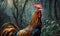 AI generated illustration of a rooster in the forest
