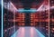 AI generated illustration of rows of servers in a vast data center server room