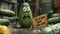 AI generated illustration of a sad pickle holding a funny sign