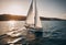 AI-generated illustration of a sailboat peacefully traversing the tranquil ocean at sunset