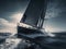 AI-generated illustration of a sailboat sailing swiftly across choppy waters.