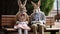 AI generated illustration of a scene from Forrest Gump with rabbits