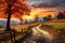 AI generated illustration of a scenic country road during autumn season