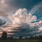 AI-generated illustration of a scenic landscape of a green field with wispy clouds in a blue sky