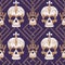 AI generated illustration of a seamless crochet knitted pattern of skulls with a cross