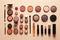 AI generated illustration of a selection of beauty cosmetics brushes and products