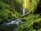 AI generated illustration of serene and lush stream meandering through a vibrant and verdant jungle