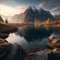 AI generated illustration of a serene mountain lake nestled amidst towering peaks