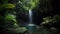 AI generated illustration of a series of cascading waterfalls in a lush, tropical jungle