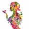 AI generated illustration of a silhouette of a young woman with colorful fruits and vegetables