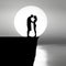AI generated illustration of a silhouetted couple enjoying a romantic moment on the edge of a cliff