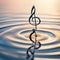 AI generated illustration of a single musical note drifting atop the tranquil surface of a lake