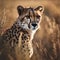 AI generated illustration of a sleek cheetah stands among dry, golden grass
