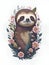 AI generated illustration of sloth with flowers on white background