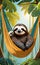 AI generated illustration of a sloth relaxing on a hammock