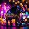 AI-generated illustration of A small plastic elephant figurine illuminated by the festive lights