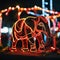 AI-generated illustration of A small plastic elephant figurine illuminated by the festive lights