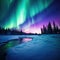 AI generated illustration of a snowy landscape with aurora borealis in the sky