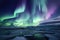 AI generated illustration of a snowy landscape with aurora borealis in the sky