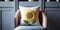 AI generated illustration of soft cushion with sunflower embroidered on surface placed on comfortable armchair in modern cozy