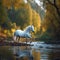AI generated illustration of a solitary white horse gracefully standing in the water
