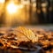 AI generated illustration of a solitary yellow leaf on the ground in autumn