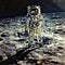 AI generated illustration of A space-suited astronaut on the lunar surface