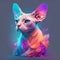 AI generated illustration of a sphynx cat with a vibrant watercolor painting and powdery patterns