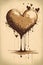 AI-generated illustration of splashes of chocolate in the shape of a heart drops on beige background