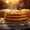 AI generated illustration of a stack of fluffy pancakes with syrup