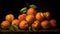 AI generated illustration of a stack of fresh, juicy apricots on a wooden table