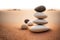 AI generated illustration of a stack of gray stones sitting atop a sandy terrain