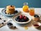 AI generated illustration of a stack of pancakes and berries for breakfast