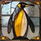 AI generated illustration of a stained glass panel with a penguin
