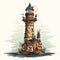 AI generated illustration of a steampunk lighthouse situated atop a small island