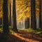 AI generated illustration of a stunning autumn scene features a vibrant yellow forest