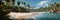 AI generated illustration of a stunning beach landscape featuring a sandy shoreline with palm trees
