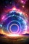 AI generated illustration of A stunning celestial landscape featuring a colorful circles