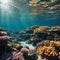 AI-generated illustration of stunning coral reefs beneath the crystal-clear waters of the ocean