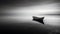 AI generated illustration of a stunning grayscale view of a small boat sailing in the open sea