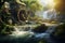 AI generated illustration of a stunning landscape featuring a picturesque waterfall